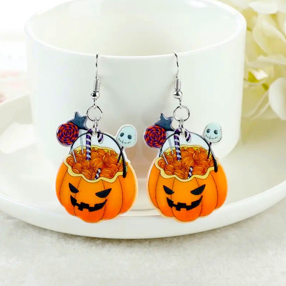 🍒🍒 Pumpkin Candy Bowl Dangle Earrings